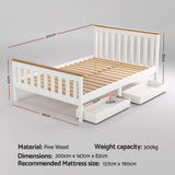 Artiss Bed Frame Double Size Wooden Platform with 2 Storage Drawers White PONY