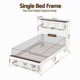 Artiss Single Bed Frame with Storage Bookcase Headboard and Footboard, White