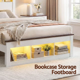 Artiss Single Bed Frame with Storage Bookcase Headboard and Footboard, White