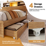 Artiss King Single Bed Frame with Storage, 4 Drawers, USB and Night Light Natural