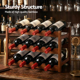Artiss Bamboo Wine Rack 3-Tier Display Storage Organizer 12 Bottle Walnut