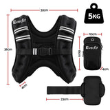 Everfit 5kg Weighted Vest Men Women, Reflective Running Vest with Armband Pouch