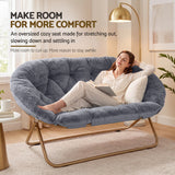 Artiss Double Saucer Chair Soft Faux Fur Lounge Foldable Oversize Chair for Bedroom Grey
