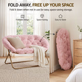 Artiss Double Saucer Chair Soft Faux Fur Lounge Foldable Oversize Chair for Bedroom Pink