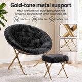 Artiss Comfy Saucer Chair Soft Faux Fur Foldable Accent Chair with Ottoman Black