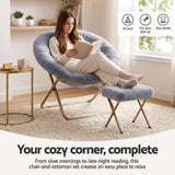 Artiss Comfy Saucer Chair Soft Faux Fur Foldable Accent Chair with Ottoman Grey