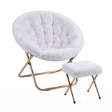Artiss Comfy Saucer Chair Soft Faux Fur Foldable Accent Chair with Ottoman White