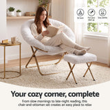 Artiss Comfy Saucer Chair Soft Faux Fur Foldable Accent Chair with Ottoman White