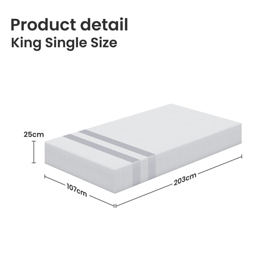 25cm King Single Reversible Gel Memory Foam Mattress BedStory Medium & Firm