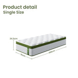 BedStory 34cm Single Latex Hybrid Mattress Medium Firm - 5 Zone Pocket Spring Bed for Pressure Relief Motion Isolation
