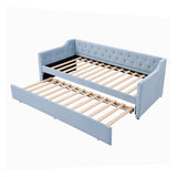 Artiss Single Buttonless Tufted Daybed Frame & Trundle, Blue