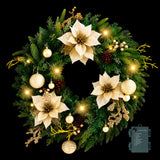 Jingle Jollys 60cm Pre-Lit Christmas Wreath LED Garlands Gold Flowers Pinecones Decor