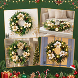 Jingle Jollys 60cm Pre-Lit Christmas Wreath LED Garlands Gold Flowers Pinecones Decor
