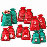 Jingle Jollys 12PCS Christmas Gift Bags Reusable Drawstring Candy Treats Bags 2 Sizes