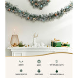 Jingle Jollys 2.7m Christmas Garland with Wreath Set LED Lights Snowy Xmas Decor