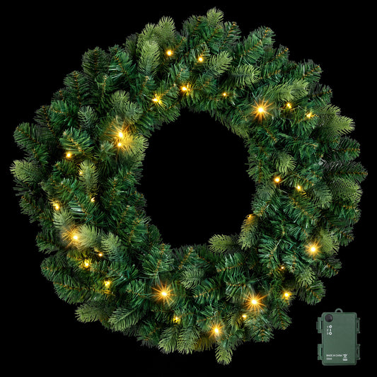 Jingle Jollys 60cm Pre-Lit Christmas Wreath GarlandsWarm White LED Light Door Wreaths Battery Timer