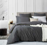 GIOIA CASA VINTAGE WASHED COTTON QUILT COVER SET SINGLE CHARCOAL