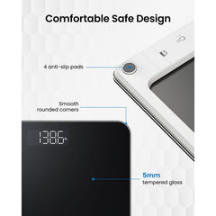 RENPHO 28CM DIGITAL BATHROOM SCALE HIGHLY ACCURATE SCALE FOR BODY WEIGHT WITH LIGHTED LED DISPLAY