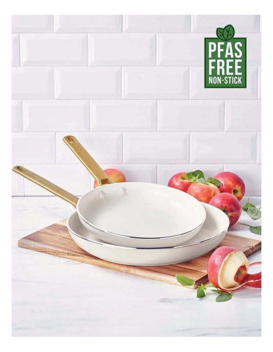 GreenPan Padova ceramic non-stick frypan set 26 and 30cm cream white