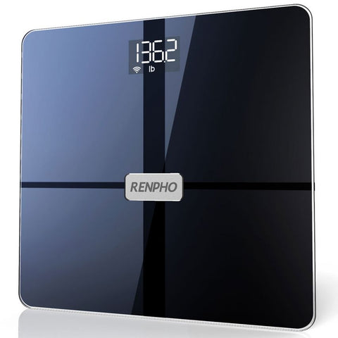 RENPHO SMART WIFI BODY SCALE - ITO GLASS - 13 METRICS - BLE - 3AAA - 11X11X1INCH/28X28X2.5CM - BLACK