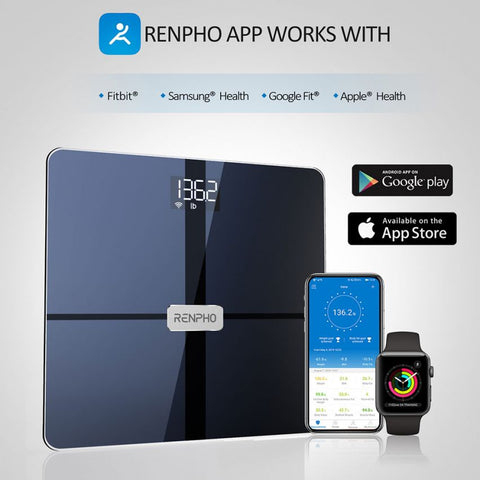 RENPHO SMART WIFI BODY SCALE - ITO GLASS - 13 METRICS - BLE - 3AAA - 11X11X1INCH/28X28X2.5CM - BLACK