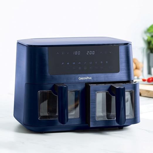 GREENPAN BISTRO CERAMIC AIRFRYER 4L + 4L DUAL BASKETS OXFORD BLUE