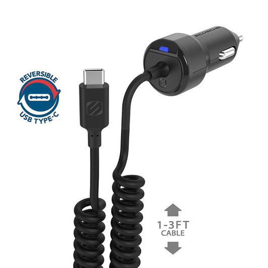 SCOSCHE USB-C FAST CHARGER WITH COIL CABLE FOR CAR