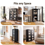 Artiss Buffet Cabinet Sideboard Slim Fluted Kitchen Storage Trolley Wheels Black