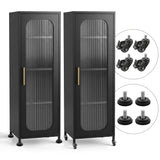 Artiss Buffet Cabinet Sideboard X2 Slim Kitchen Storage Trolley Wheels Black