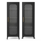 Artiss Buffet Cabinet Sideboard X2 Slim Kitchen Storage Trolley Wheels Black