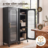Artiss Buffet Cabinet Sideboard X2 Slim Kitchen Storage Trolley Wheels Black