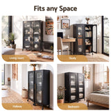 Artiss Buffet Cabinet Sideboard X2 Slim Kitchen Storage Trolley Wheels Black