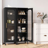 Artiss Buffet Cabinet Sideboard X2 Slim Kitchen Storage Trolley Wheels Black