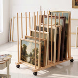 Artiss Art Drying & Storage Rack with Caster Wheels, Solid Wood Adjustable Slots Rack for Drawing Boards, Panels, Paintings, Artworks Display