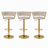 Artiss Bar Stools X3 Kitchen Counter Chair Gas Lift Velvet Woven Backrest Ivory