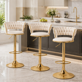Artiss Bar Stools X3 Kitchen Counter Chair Gas Lift Velvet Woven Backrest Ivory