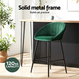 Artiss 2x Bar Stools Kitchen Dining Chair Counter Stool Tub Velvet Metal Green