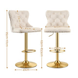 Artiss 1x Bar Stool Counter Chair Kitchen Adjustable Nailhead Trim Velvet Ivory