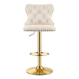 Artiss 1x Bar Stool Counter Chair Kitchen Adjustable Nailhead Trim Velvet Ivory