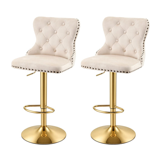 Artiss 2x Bar Stools Counter Chair Kitchen Adjustable Nailhead Trim Velvet Ivory