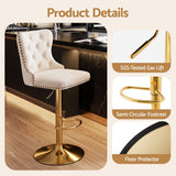 Artiss 2x Bar Stools Counter Chair Kitchen Adjustable Nailhead Trim Velvet Ivory