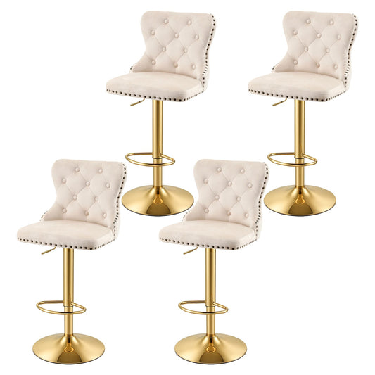 Artiss 4x Bar Stools Counter Chair Kitchen Adjustable Nailhead Trim Velvet Ivory