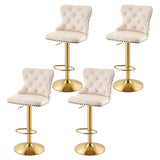 Artiss 4x Bar Stools Counter Chair Kitchen Adjustable Nailhead Trim Velvet Ivory