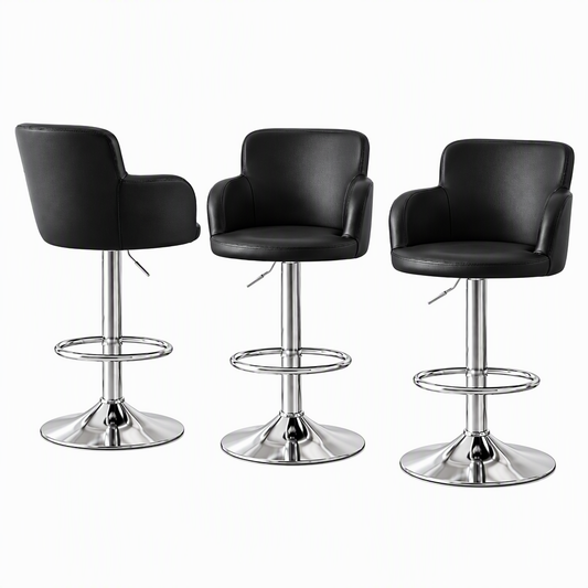 Artiss 3x Bar Stools Counter Chairs Swivel Adjustable Tub PU Leather Black
