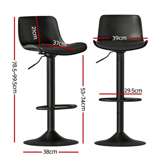 Artiss 2x Bar Stools Padded Seat Gas Lift Black