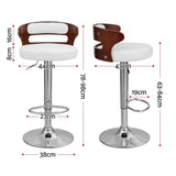 Artiss 2x Bar Stools Counter Chair Kitchen Bentwood Gas Lift PU Leather White