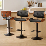 Artiss Bar Stools X3 Kitchen Counter Chair Gas Lift Swivel PU Cherry All Black