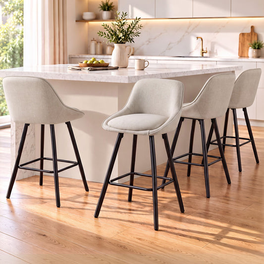 Artiss Bar Stools Set of 4 Linen Upholstered Counter Chairs with Back Padded Seat Beige