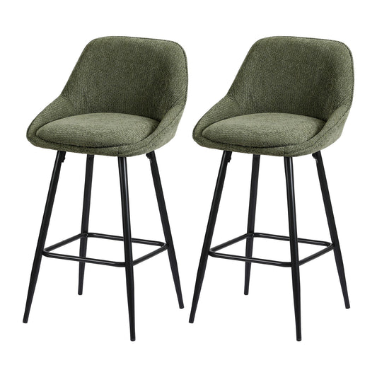 Artiss Bar Stools Set of 2 Linen Upholstered Counter Chairs with Back Padded Seat Green