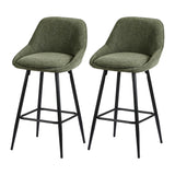 Artiss Bar Stools Set of 2 Linen Upholstered Counter Chairs with Back Padded Seat Green